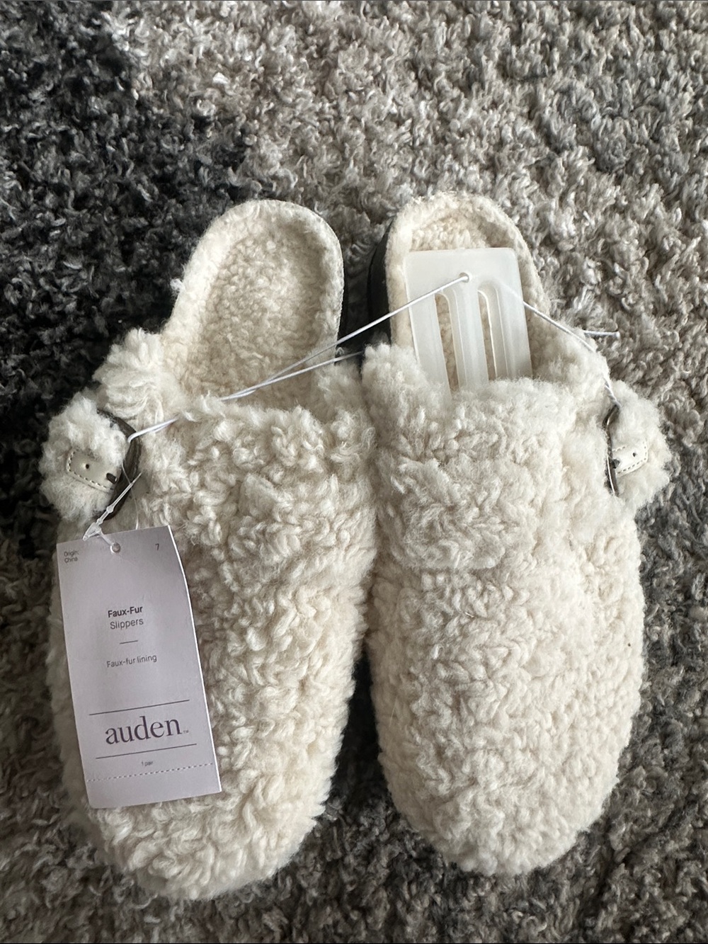 Auden Cream Faux-Fur Slip-On Clog Slippers